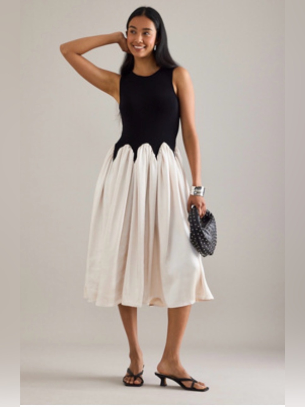 Anthropologie Sempre Color Block Maxi Dress in Black & White Size Small Like New